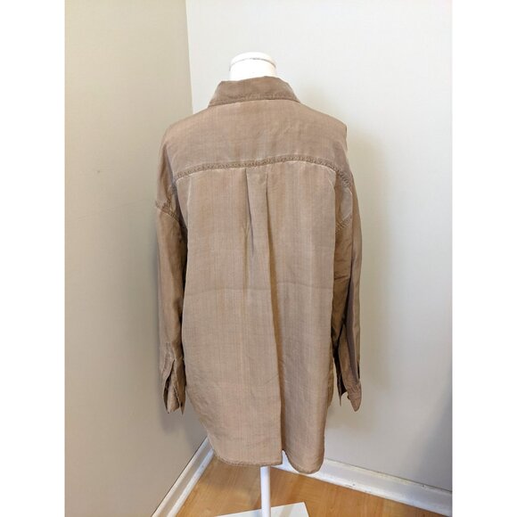 Vintage 80s Bloor & Yonge Pure Silk Blouse Long Sleeve Beige Utility Western L - Picture 6 of 9